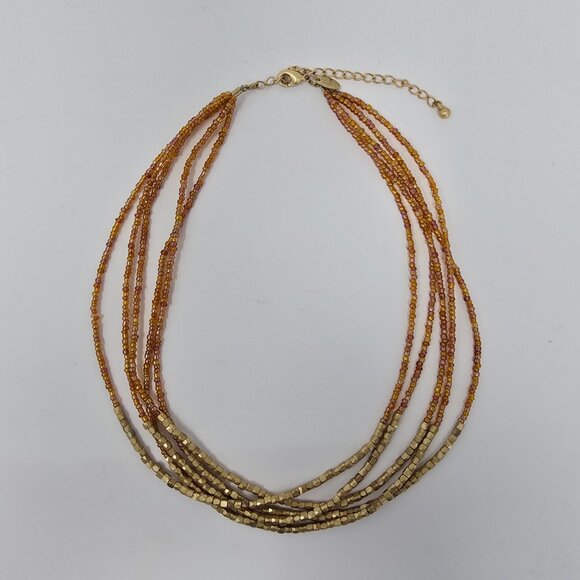Lia Sophia Multi Strand Gold Tone and Amber Orange Beaded Necklace - Picture 3 of 11